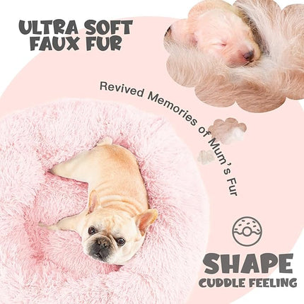 Himax Dog Bed for Medium Dogs, Pink Dogs Beds with Blanket Attached, Calming Anti-Anxiety Fluffy Dog Bed Washable (20"/26"/35")