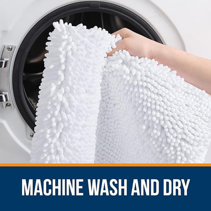 OLANLY Bathroom Rugs 59x20, Extra Soft Absorbent Chenille Bath Rugs, Rubber Backing Quick Dry, Machine Washable Bath Mats for Bathroom Floor, Tub and Shower, Home Decor Accessories, White