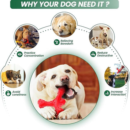 Dog Chew Toys for Aggressive Chewers Large Breed,Indestructible Bones Toy，Durable Cleaning Toothbrush Natural Rubber Dog Toys… (Red)