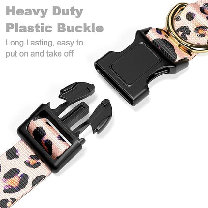 Rnivvi Dog Collar for Small Dogs, Cute Leopard Heavy Duty Adjustable Puppy Collar with Quick Release Buckle for Boy Girl & Female, Pet Accessories for Walking Running, XS Length 5/8" Width, Pink