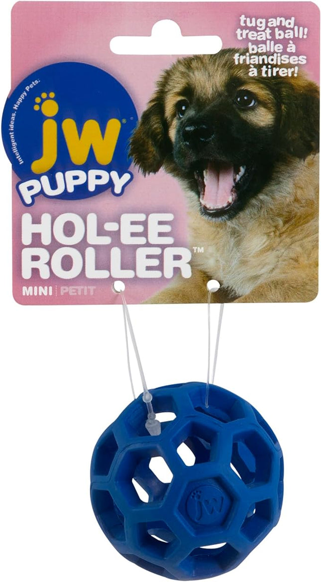 JW Pet Hol-ee Roller Dog Toy Puzzle Ball, Natural Rubber, Mini (1.75 Inch Diameter), Colors May Vary