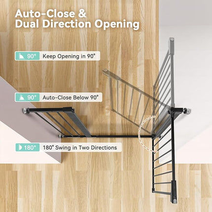 COMOMY 36" Extra Tall Baby Gate for Stairs and Doorways - Fits 29.5" to 48.8" Wide Openings, Auto Close Extra Wide Dog Gate for House, Pressure Mounted Easy Walk Through Pet With Door, Black