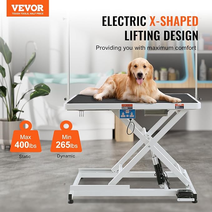 VEVOR 50" Electric Pet Grooming Table, Heavy Duty Dog Grooming Arm for Large Dogs, Height Adjustable Dog Grooming Station, Anti Slip Tabletop/Dog Grooming Station, Max Bearing 400LBS