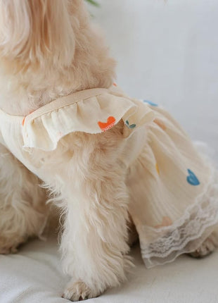 QWINEE Cute Heart Pattern Dog Dress Ruffle Trim Princess Dress Cat Vest Dress Lace Trim Summer Dress Pet Clothes for Small Medium Cats Dogs Kitten Puppy Yellow S