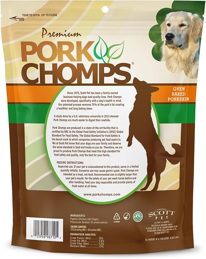 Pork Chomps Pressed Pork Skin Dog Chews, 2.5-inch Rings, Real Chicken, 8 Count (Pack of 2)