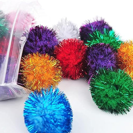 40 Pcs 2 Inch Assorted Color Flash Ball Cat's Favorite Toy Ball Tinsel Pom Poms Flash for Kittens Exercise and Multiple Cats Play and Chase