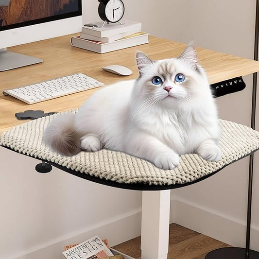 BESTISAN Durable Cat Bed Desk-Metal Frame &Flannel Fabric Soft Cover,Sturdy&Comfortable for Indoor Pets,Spacious Cat Beds for Office Desk and Game Island Table,Removable Washable(Beige)