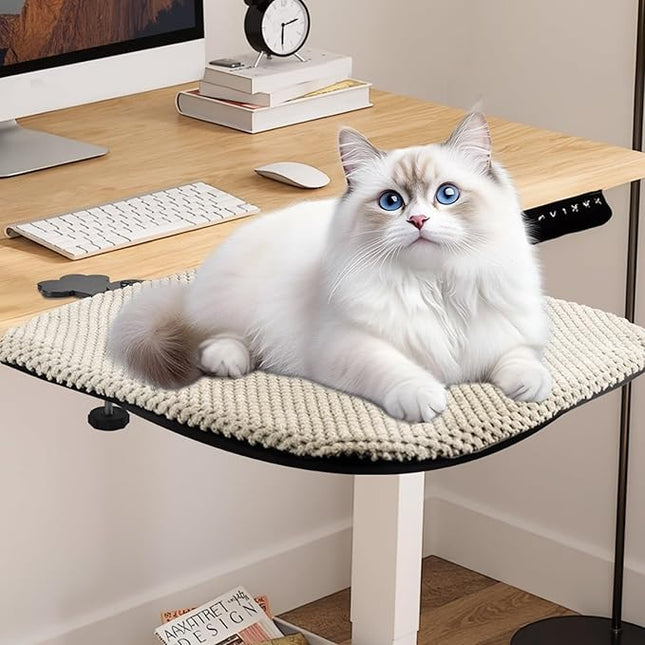 BESTISAN Durable Cat Bed Desk-Metal Frame &Flannel Fabric Soft Cover,Sturdy&Comfortable for Indoor Pets,Spacious Cat Beds for Office Desk and Game Island Table,Removable Washable(Beige)