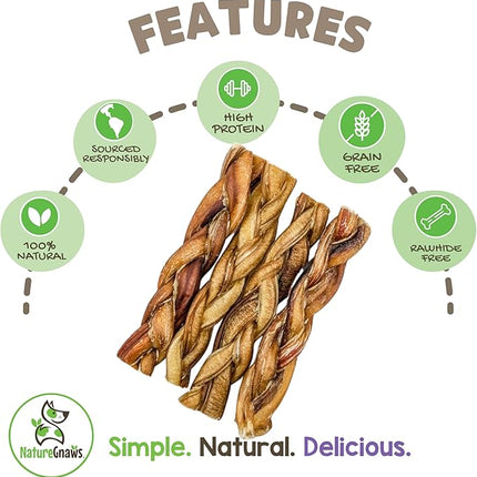 Nature Gnaws Braided Bully Sticks for Dogs 5-6" (3 Count) - Long Lasting for Small and Medium Dogs - Natural Beef Dog Chew Bones - Rawhide Free