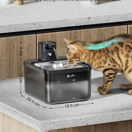 DownyPaws Cat Water Fountain Stainless Steel Cordless, 84oz/2.5L Fursink Wireless Pet Water Fountains for Cats Indoor, Battery Operated Cat Drinking Fountain, BPA-Free, Black with 6 Filters