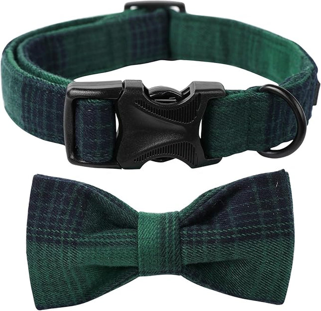 Lionet Paws Gird Dog Collar with Plastic Buckle, Cotton Fall Winter Bowtie Collar, Light Adjustable Collars for Small Medium Large Dogs
