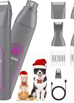 Cat Clippers Grooming Kit for Matted Hair -4 in 1 Low Noise Paw Trimmer Nail Grinder,Cordless Cat Shaver for Long Hair,Trimmer Also for Pet Hair Around Paws, Eyes, Ears, Face, Rump