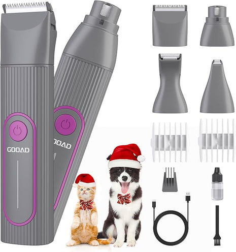 Cat Clippers Grooming Kit for Matted Hair -4 in 1 Low Noise Paw Trimmer Nail Grinder,Cordless Cat Shaver for Long Hair,Trimmer Also for Pet Hair Around Paws, Eyes, Ears, Face, Rump