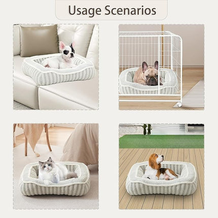 Dog Bed for Small Dogs Breeds,Cat Bed,Puppy Soft Kennel Bed with Pillow,Washable Deluxe Plush Dog Crate Beds,Comfy Durable Rectangular Pet Sleeping Bed & Non-Slip Bottom,Grey(24"X21")