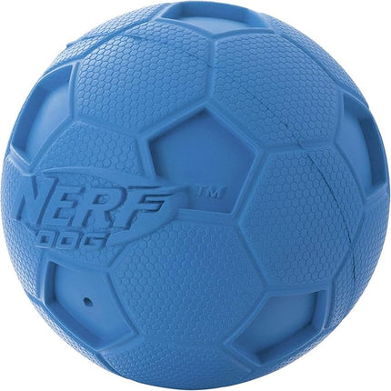 Nerf Dog Soccer Ball Dog Toy with Interactive Squeaker, Lightweight, Durable and Water Resistant, 2.5 Inches, For Medium/Large Breeds, Two Pack, Blue and Red