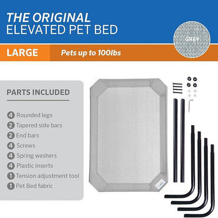 Coolaroo Original Elevated Dog Bed - Breathable Off-The-Ground Pet Bed with Cooling Fabric, Joint Relief & Moisture-Resistant Fabric, 100% Recyclable, Easy Clean, Grey, Large