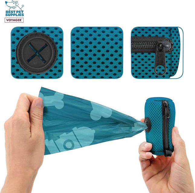 Best Pet Supplies 2-Pack Dog Poop Bag Holder Leash Attachment, Color, Reusable Mesh Dispenser Pouch for Travel, Walking, Park, and Outdoor Use, Soft and Durable with Clip-On - Mesh Turquoise