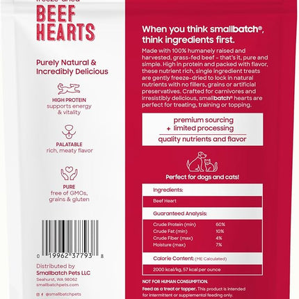 smallbatch Pets Premium Freeze-Dried Beef Heart Treats for Dogs and Cats, 3.5 oz, Made and Sourced in The USA, Single Ingredient, Humanely Raise Meat, No Preservatives or Anything Artificial Ever