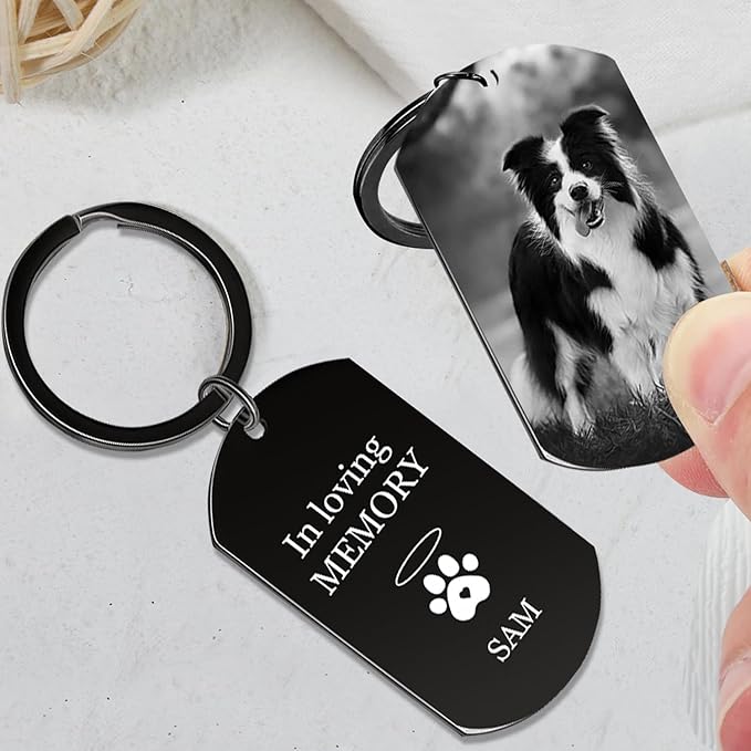 Personalized Dog Keychain Memorial Gifts for loss of dog - Custom Pet Photo Keychain in Memory of Dogs & Cats, Sympathy Gift For Pet Passed Away