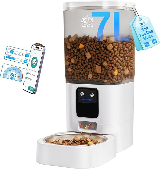 Automatic Cat Feeder with 5G WiFi: Automatic Dog Feeder with APP Control, 7L Timed Auto Cat Food Dispenser with Alexa for Multiple Pets, Detachable for Easy Cleaning - 29 Cup