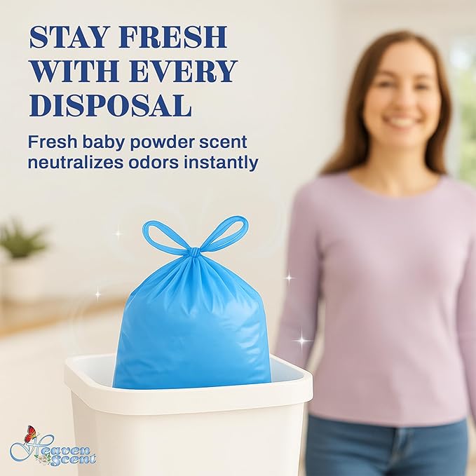 Heaven Scent Dog Poop Bags with Easy Tie Handles | Baby Powder Scented Waste Bags | blue Doggie Poop Bags for Dog Walkers | MADE IN THE USA