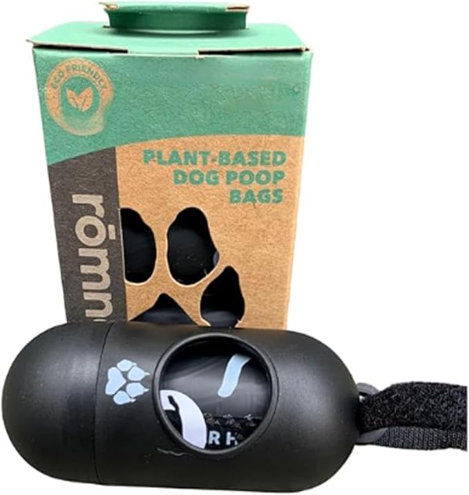 Compostable Dog Poop Bags with Balck Dispenser, Plant-Based, TUV Certified, Unscented, Leak-Proof, 7 Rolls, 105 Bags, Black