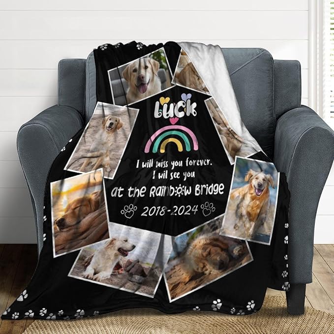 Artsadd Custom Dog Memorial Gifts for Loss of Pet Cat, Personalized Dog Memorial Blanket with Photos, Pet Memorial Gifts, Pet Loss Gifts, Pet Memorial Throw Blanket, Gifts for Pet Cat Lovers