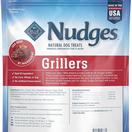 Blue Buffalo Nudges Grillers Natural Dog Treats with Real USA Beef, Made in the USA, Steak, 36-oz Bag