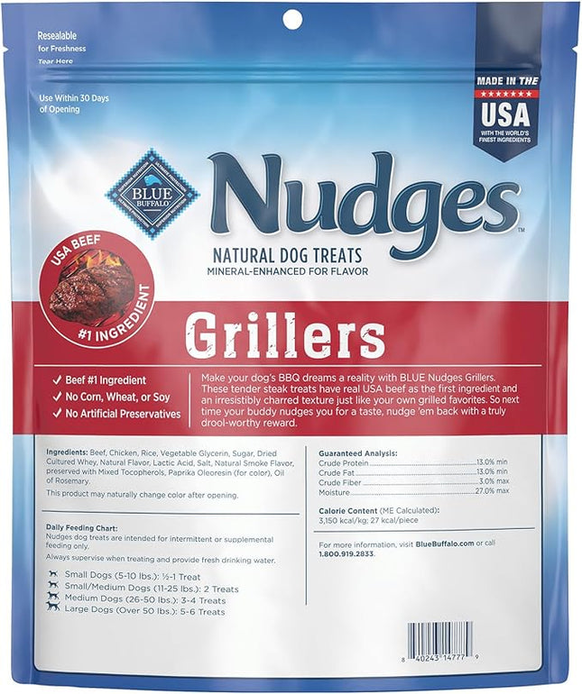 Blue Buffalo Nudges Grillers Natural Dog Treats with Real USA Beef, Made in the USA, Steak, 36-oz Bag