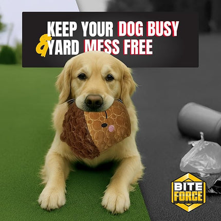 Bite Force -Durable & Strong Dog Toy Cheeky Acorn with Squeaker, Kevlar-Reinforced for Aggressive Chewers for Small Medium Large Dogs - Brown.