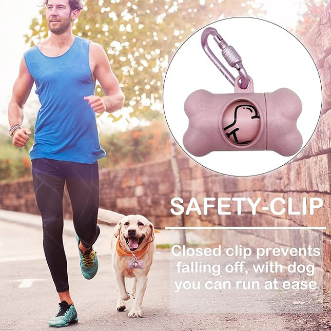 Dog Poop Pickup Bags Holder Dispenser with 1 Roll Random Color Leak-proof Scented Doggy Waste Bags and Carabiner with Safety Lock Plus Hook and Loop Fastener Never Loose on Leash Lead Again (Pink)