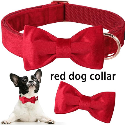 ARING PET Bowtie Dog Collar,Velvet Dog Collars with Removable Bowtie, Christmas Adorable Dog Collar,Medium.