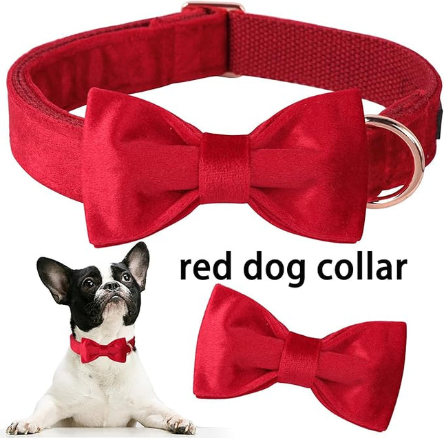 ARING PET Bowtie Dog Collar,Velvet Dog Collars with Removable Bowtie, Christmas Adorable Dog Collar,Medium.