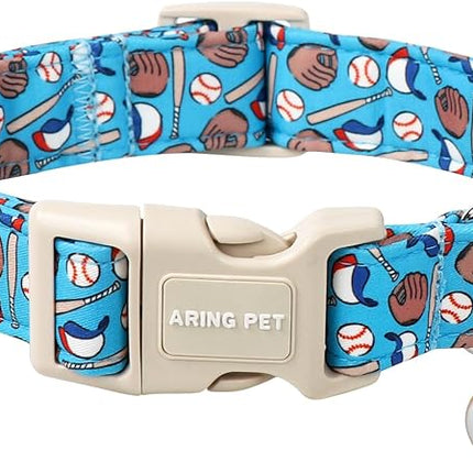 ARING PET Baseball Dog Collar, Cute Summer Blue Pet Collars with Quick Release Buckle for Puppy Small Medium Large Boy Girl Dogs-S