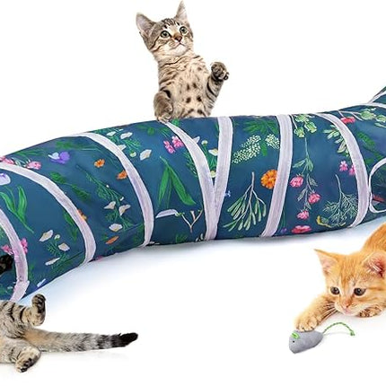 Glittme Cat Tunnel, Cat Tunnels for Indoor Cats, S-Shape Cats Cave with Cat Toys, Foldable Cat Tubes and Tunnels for Cats, Rabbit, Puppy, Guinea Pig