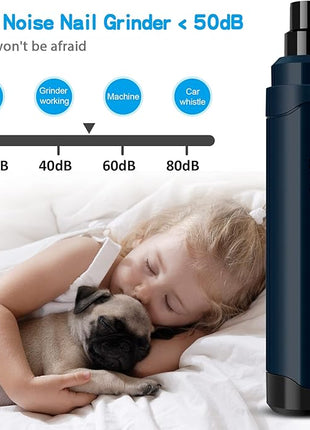 Casfuy Dog Nail Grinder Upgraded - Professional 2-Speed Electric Rechargeable Pet Nail Trimmer Painless Paws Grooming & Smoothing for Small Medium Large Dogs & Cats(Dark Blue)