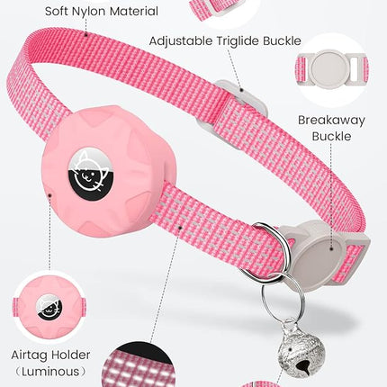 Apple AirTag Cat Collar, GPS Tracker Kitten Collar with Reflective Breakaway Holder and Bell, Lightweight for Cats & Kittens (Pink)