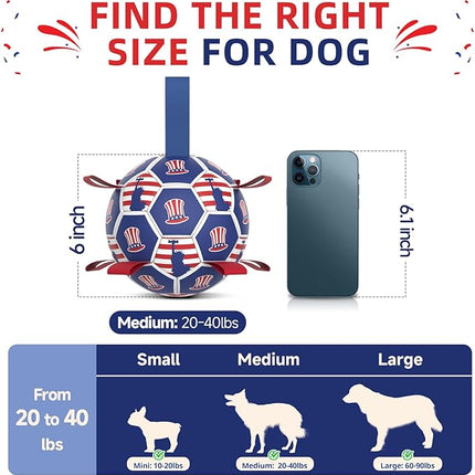 Diman Dog Toy Soccer Ball : Outdoor Dog Toys, Dog's Independence Day Gift, Dogs Soccer Ball with Straps for Tug of War, Pet Birthday Gift for Small Medium (6 Inch)