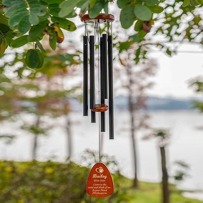 Personalized Dog Memorial Gifts for Loss of Dog Pet Memorial Gifts for Dogs Memorial Wind Chimes for Loss of Loved One Dogs Sympathy Bereavement Gift Wind Chimes for Outside 25.5''(Design 3, Black)