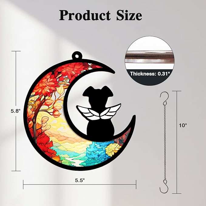 Dog Memorial Suncatcher, Dog Memorial Gifts for Loss of Dogs, Custom with Name Date Pet Sympathy Gifts for Grief Puppy Lovers, Personalized Pet Remembrance Ornaments for Window Hanging