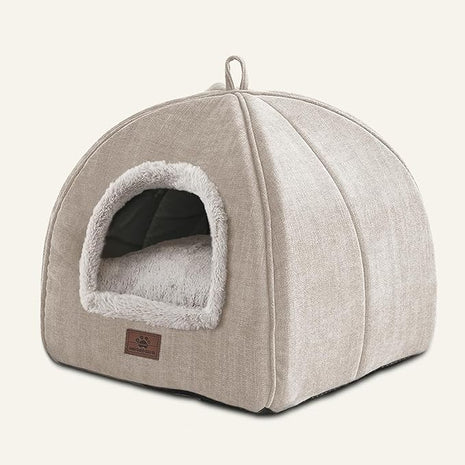 Cat Beds for Indoor Cats - Cat House Cats Tent with Removable Washable Cushioned Pillow, Soft and Self Kitten beds,Pet Bed(Large,Beige)