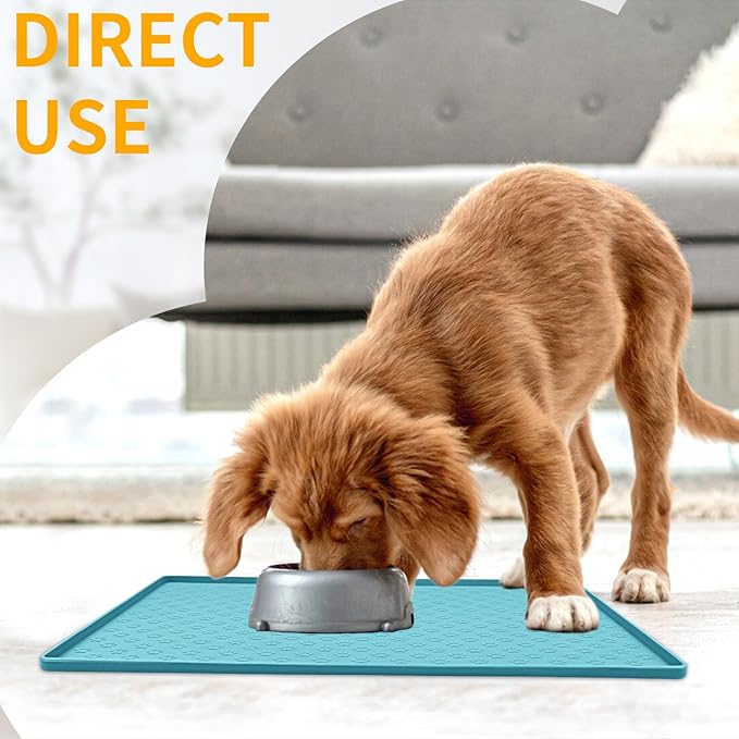 Ptlom Dog Food Mat Anti-Slip Pet Bowl Mats for Food and Water, High-Lips Pet Placemat Prevent Messy Spills to Floor, Waterproof Puppy Feeding Tray for Small, Medium Large Dogs Cats, Silicone