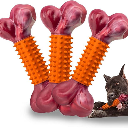 Apasiri Dog Toys for Aggressive Chewers Peanut Butter Flavored: 3-Pack Dog Bones for Large Dogs, 8" Chew Toys Long-Lasting, Tough Nylon & Rubber Dogs Toys