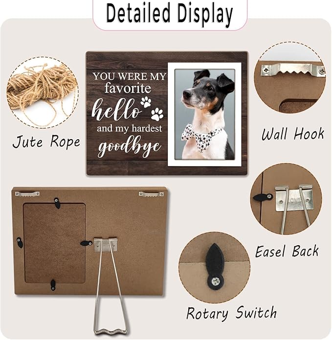 Pet Picture Frames Memorial Dog, Pet Memorial Frame for Dogs, Dog Memorial Gifts for Loss of Dog, In Loving Memory Gifts, Pet Loss Sympathy Gift for Pet Owner Pet Lover, Forever in Our Heart (Brown)