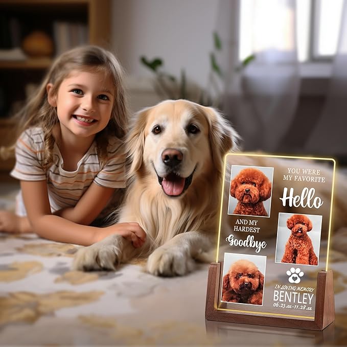 Pet Memorial Gifts for Dogs, Dog Memorial Gifts for Loss of Dog, Dog Memorial Night Light, Cat Loss Sympathy Gifts, Custom Pet Memorial Acrylic Plaque, Cat Memorial Gifts, Memorial Gifts for Pet Lover