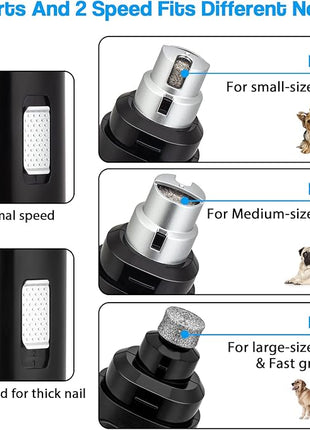 Casfuy Dog Nail Grinder Upgraded - Professional 2-Speed Electric Rechargeable Pet Nail Trimmer Painless Paws Grooming & Smoothing for Small Medium Large Dogs & Cats (Black)