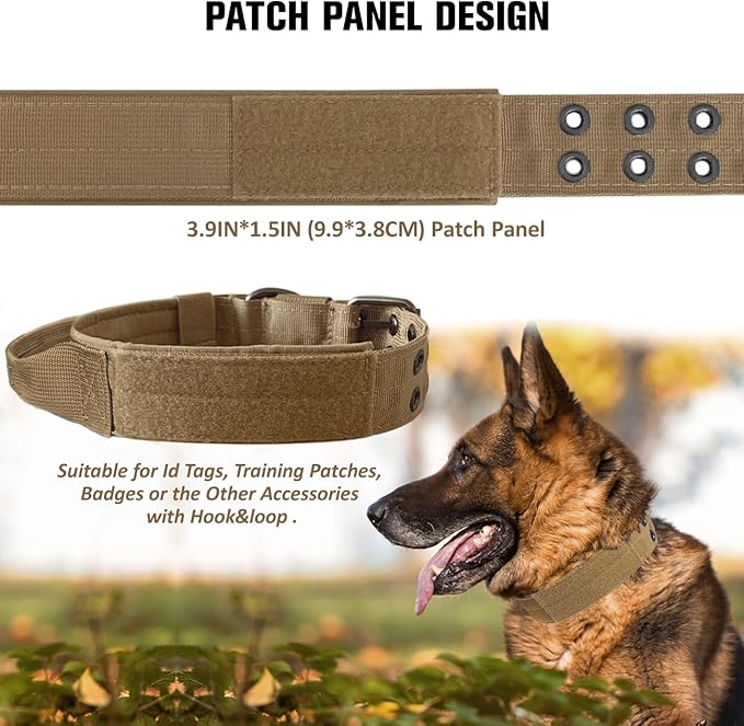 Tactical Dog Collar with Handle, Military Adjustable Heavy Duty Metal Buckle Dog Collars Soft Nylon Training Collar for Medium Large Dogs (Brown, X-Large)