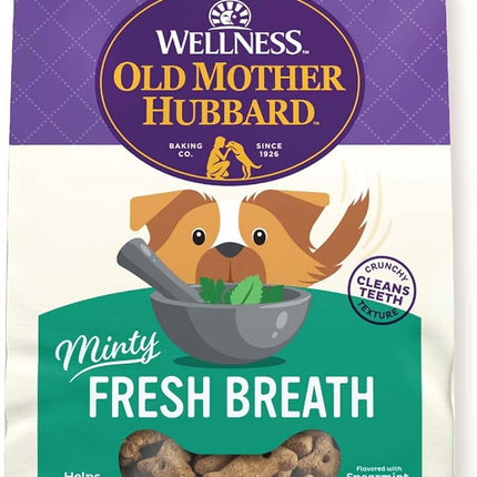 Old Mother Hubbard Wellness Minty Fresh Breath Dog Biscuits, Natural, Training Treats, Spearmint, Parsley, Oats, & Chicken Flavor, Mini Size, (20 Ounce Bag)