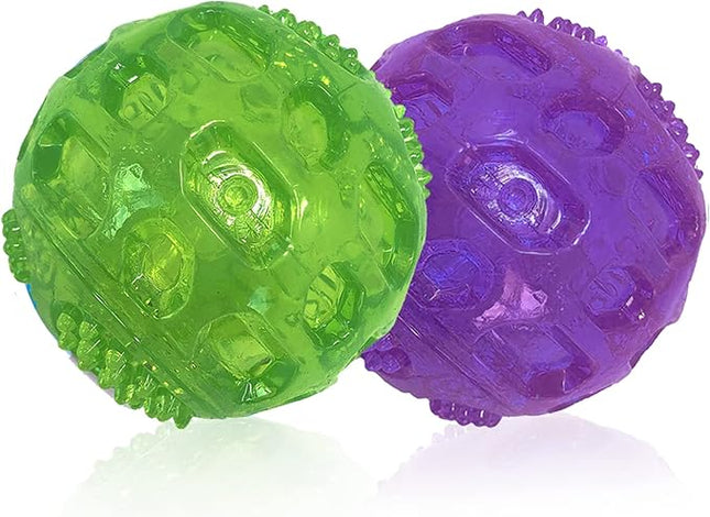 3'' Squeaky Dog Toy Balls for Lagre Medium Breed, Indestructible Dog Balls for Playing, Fetching & Retrieving, Durable Aggressive Chewers, 2 PCS Green+Purple