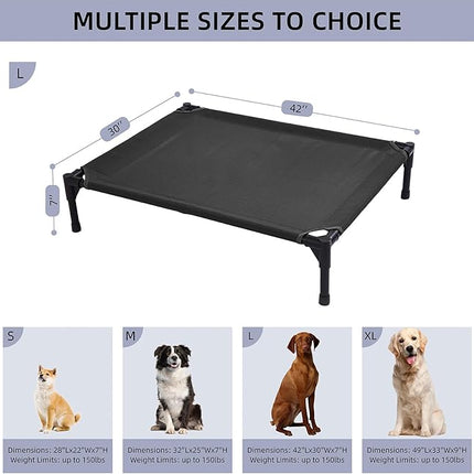 pettycare Elevated Outdoor Dog Bed - Raised Cot for Large Dogs, Heavy Duty Pet Cots Waterproof, Cooling, Washable Breathable Teslin Mesh, Durable, Non Slip, 42 Inch, Black